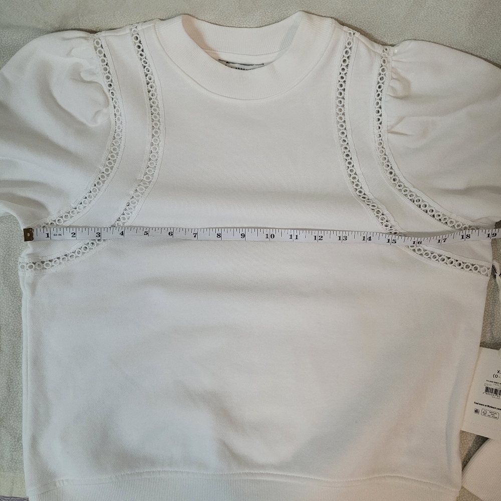 NEW! Elegant White Lace Crochet Trim Casual Sweatshirt Boho Cottagecore, XS - Picture 8 of 9